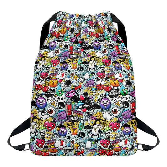 Graffiti Cartoon Characters Print Drawstring Backpack