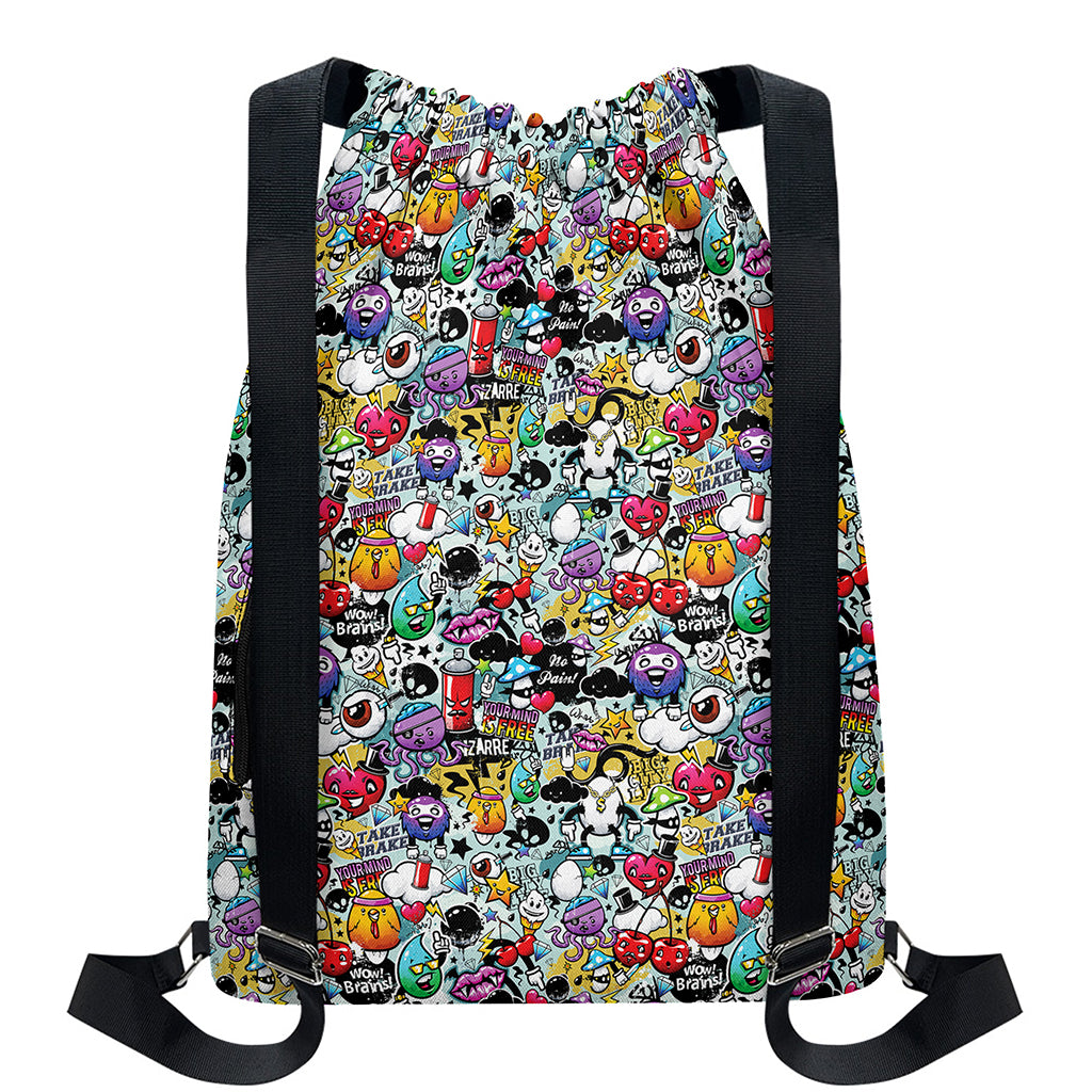 Graffiti Cartoon Characters Print Drawstring Backpack