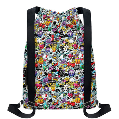 Graffiti Cartoon Characters Print Drawstring Backpack