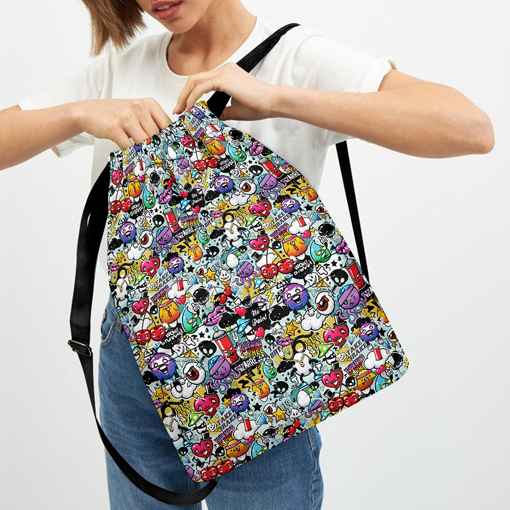 Graffiti Cartoon Characters Print Drawstring Backpack