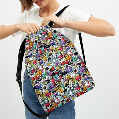 Graffiti Cartoon Characters Print Drawstring Backpack