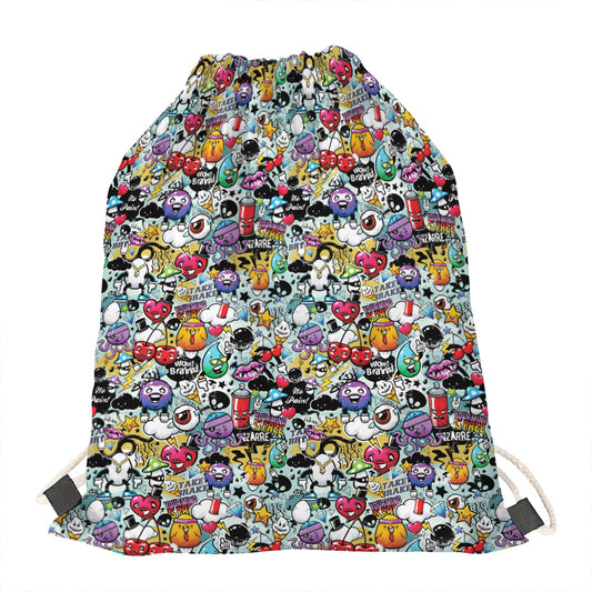 Graffiti Cartoon Characters Print Drawstring Bag