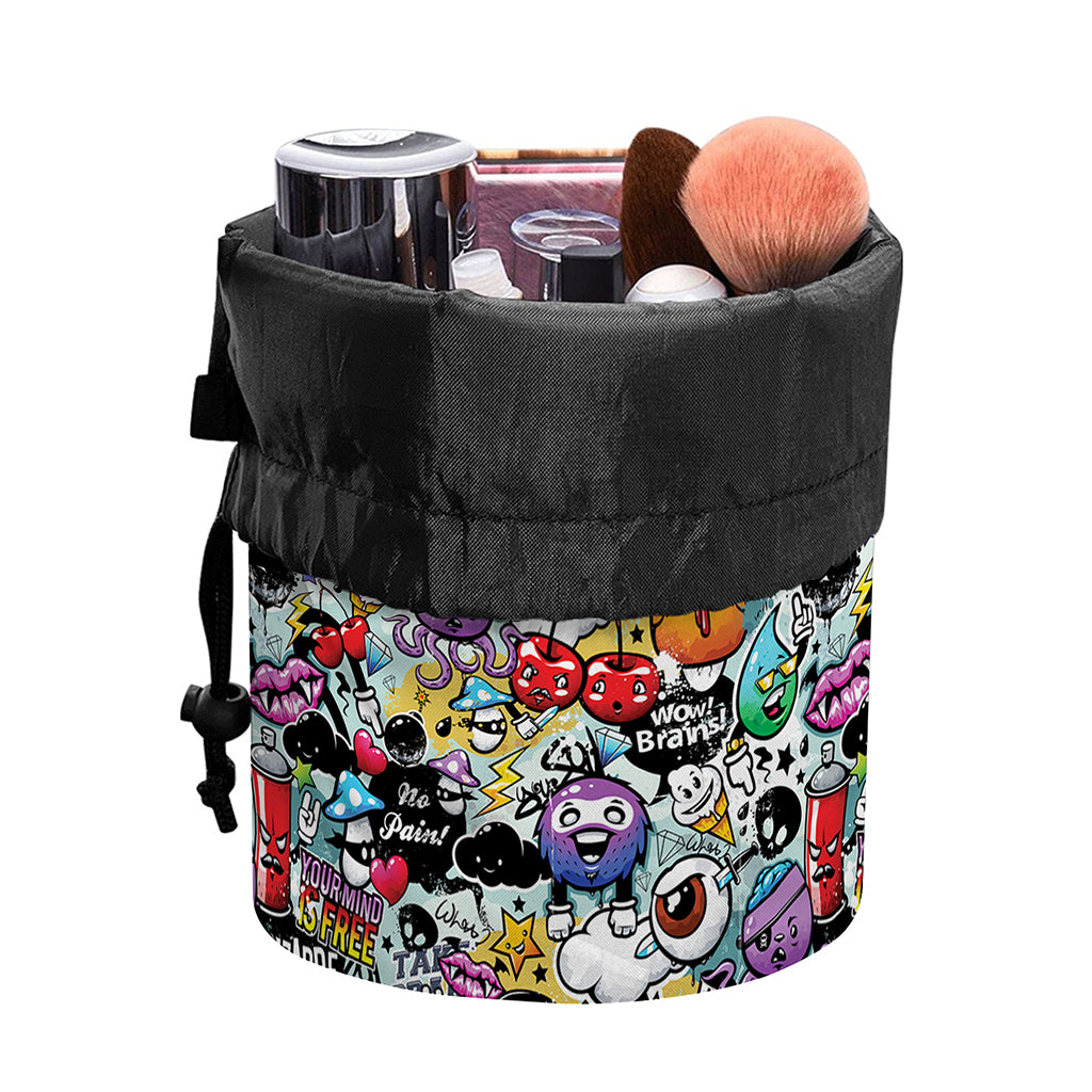 Graffiti Cartoon Characters Print Drawstring Makeup Bag