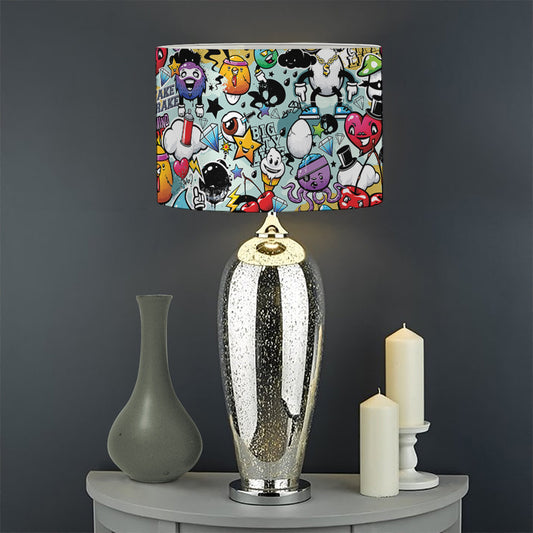Graffiti Cartoon Characters Print Drum Lamp Shade