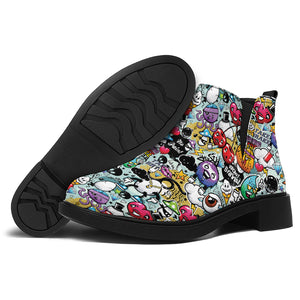 Graffiti Cartoon Characters Print Flat Ankle Boots