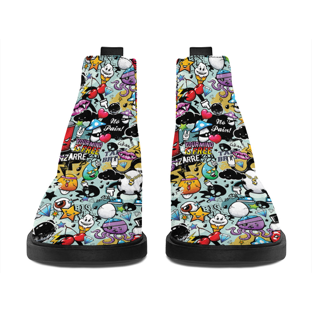 Graffiti Cartoon Characters Print Flat Ankle Boots