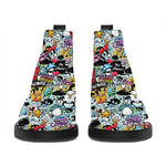 Graffiti Cartoon Characters Print Flat Ankle Boots