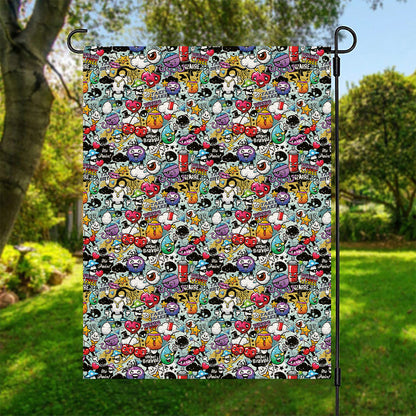 Graffiti Cartoon Characters Print Garden Flag