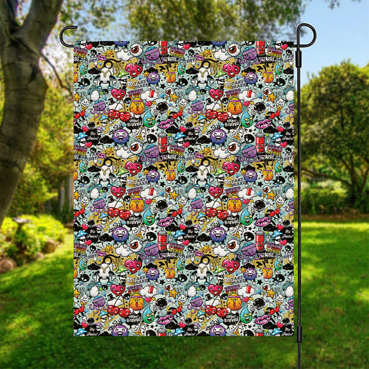Graffiti Cartoon Characters Print Garden Flag
