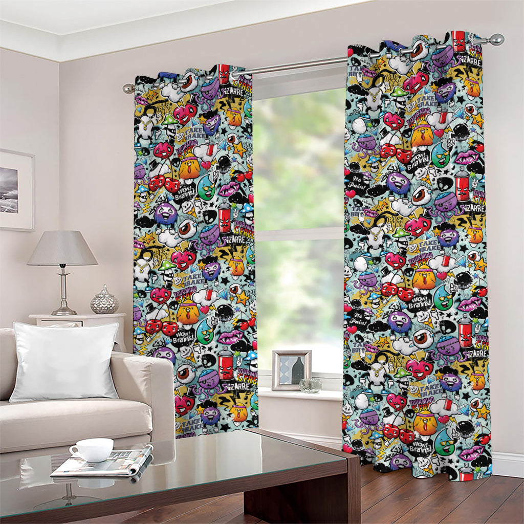 Graffiti Cartoon Characters Print Grommet Curtains