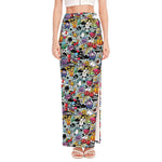 Graffiti Cartoon Characters Print High Slit Maxi Skirt