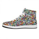 Graffiti Cartoon Characters Print High Top Leather Sneakers