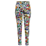 Graffiti Cartoon Characters Print High-Waisted Pocket Leggings