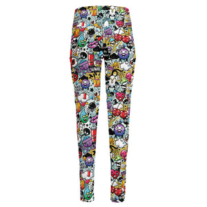 Graffiti Cartoon Characters Print High-Waisted Pocket Leggings