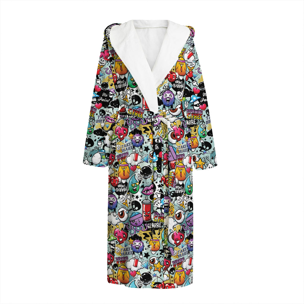 Graffiti Cartoon Characters Print Hooded Bathrobe