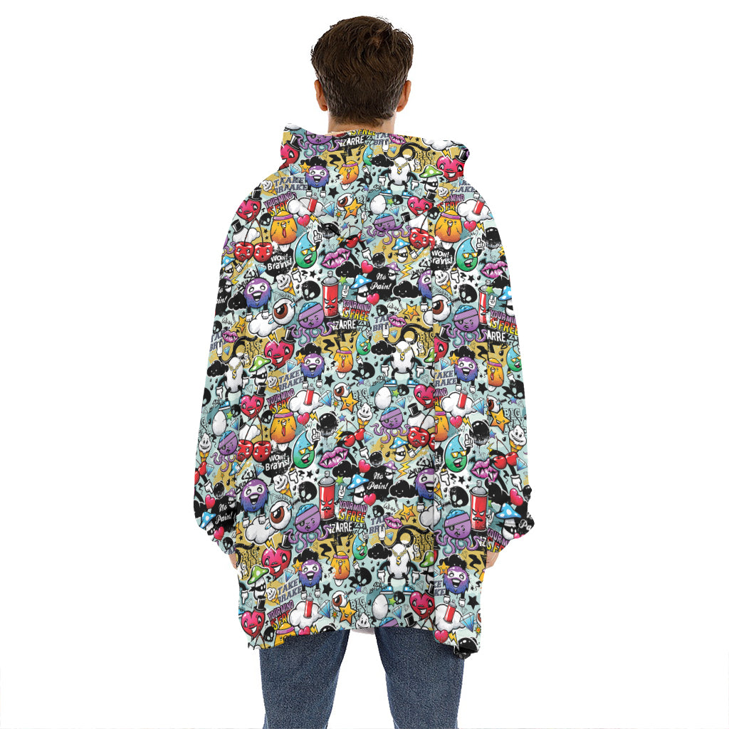 Graffiti Cartoon Characters Print Hoodie Blanket