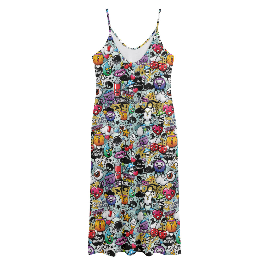 Graffiti Cartoon Characters Print Jersey Midi Cami Dress