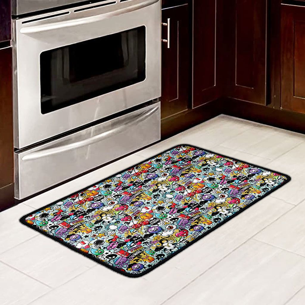 Graffiti Cartoon Characters Print Kitchen Mat