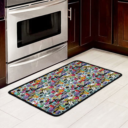 Graffiti Cartoon Characters Print Kitchen Mat