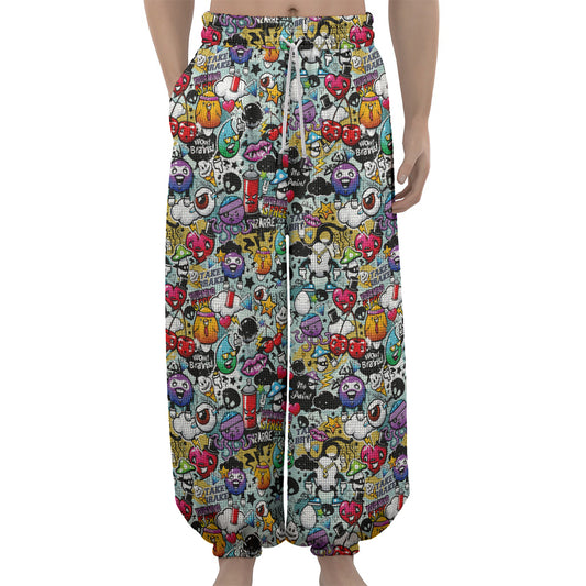 Graffiti Cartoon Characters Print Lantern Pants