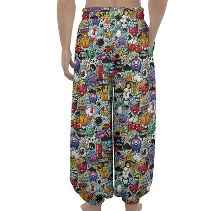Graffiti Cartoon Characters Print Lantern Pants