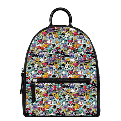 Graffiti Cartoon Characters Print Leather Backpack