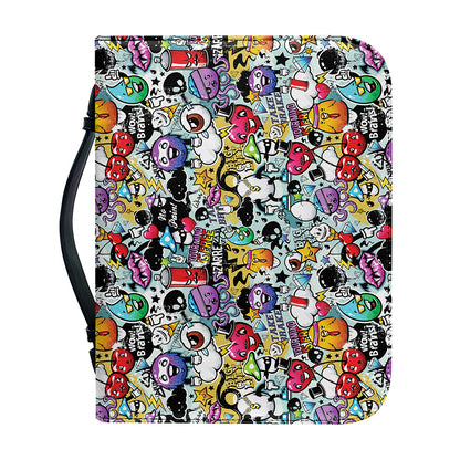 Graffiti Cartoon Characters Print Leather Bible Cover