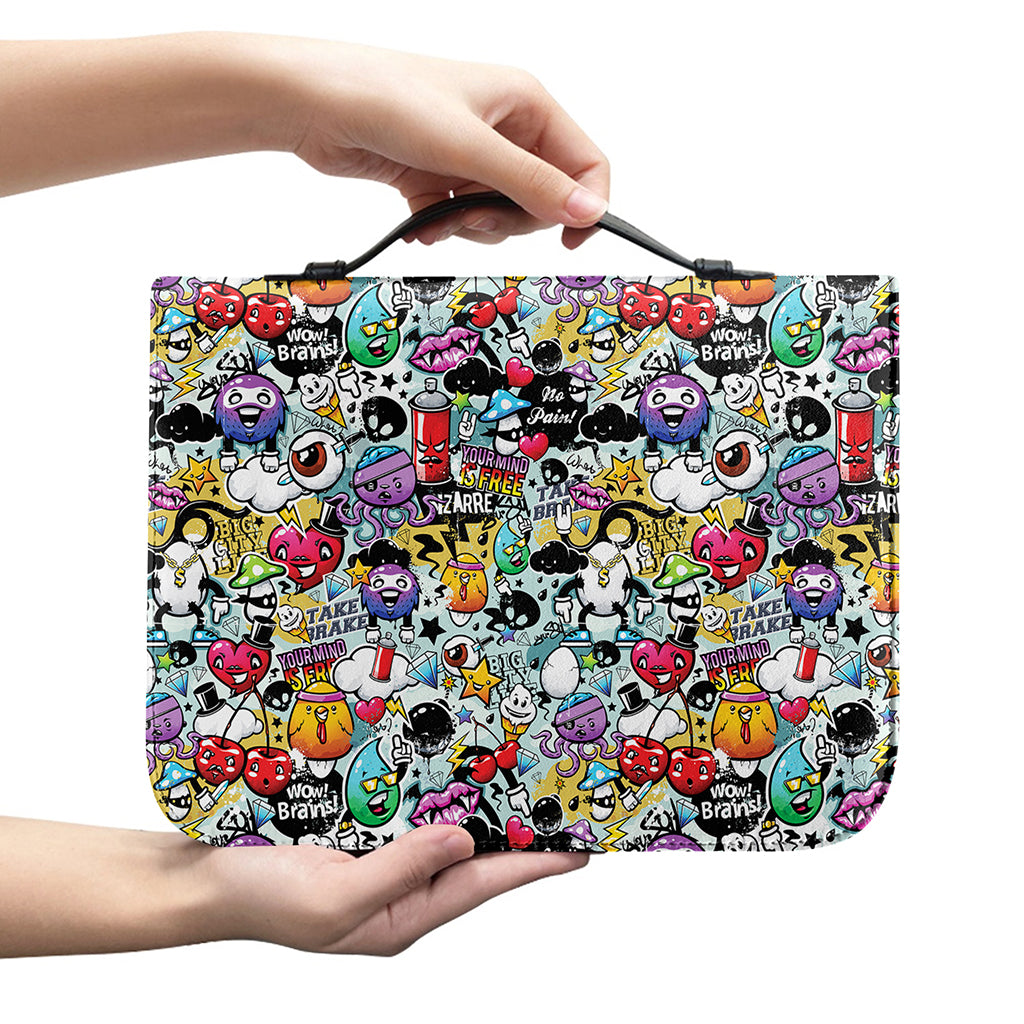 Graffiti Cartoon Characters Print Leather Bible Cover