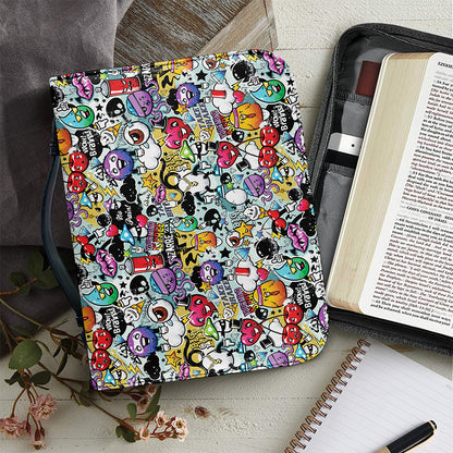 Graffiti Cartoon Characters Print Leather Bible Cover