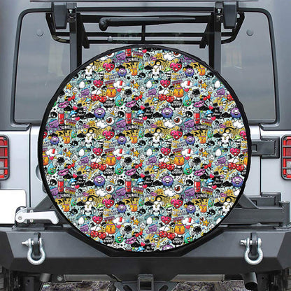 Graffiti Cartoon Characters Print Leather Spare Tire Cover