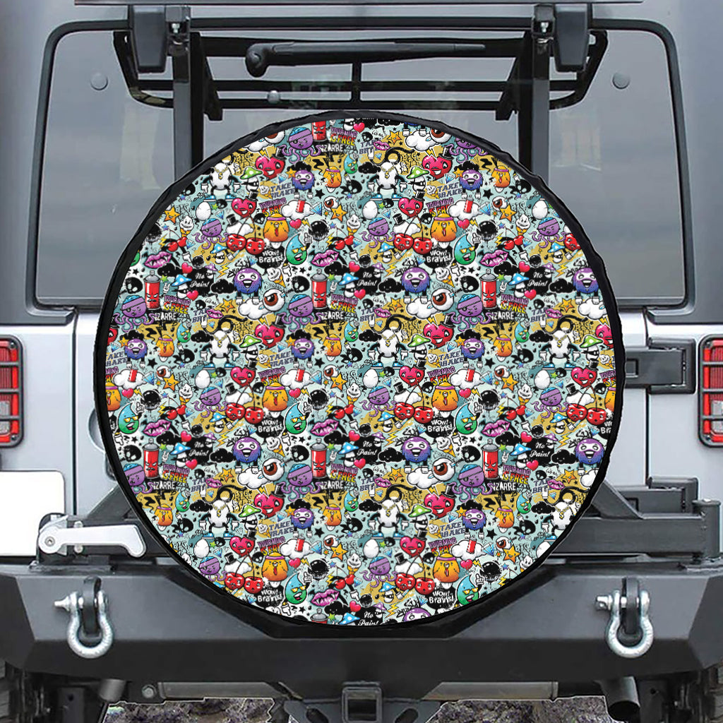 Graffiti Cartoon Characters Print Leather Spare Tire Cover