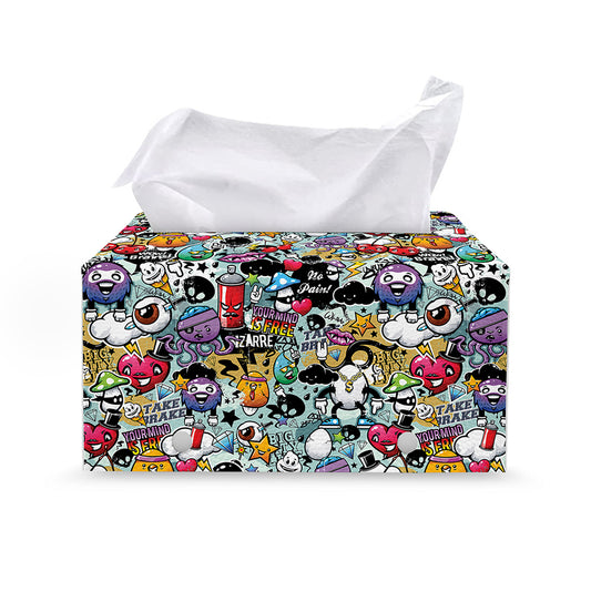 Graffiti Cartoon Characters Print Leather Tissue Box Cover
