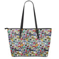 Graffiti Cartoon Characters Print Leather Tote Bag With Zipper