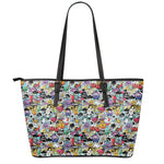 Graffiti Cartoon Characters Print Leather Tote Bag