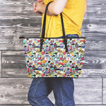 Graffiti Cartoon Characters Print Leather Tote Bag