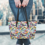 Graffiti Cartoon Characters Print Leather Tote Bag