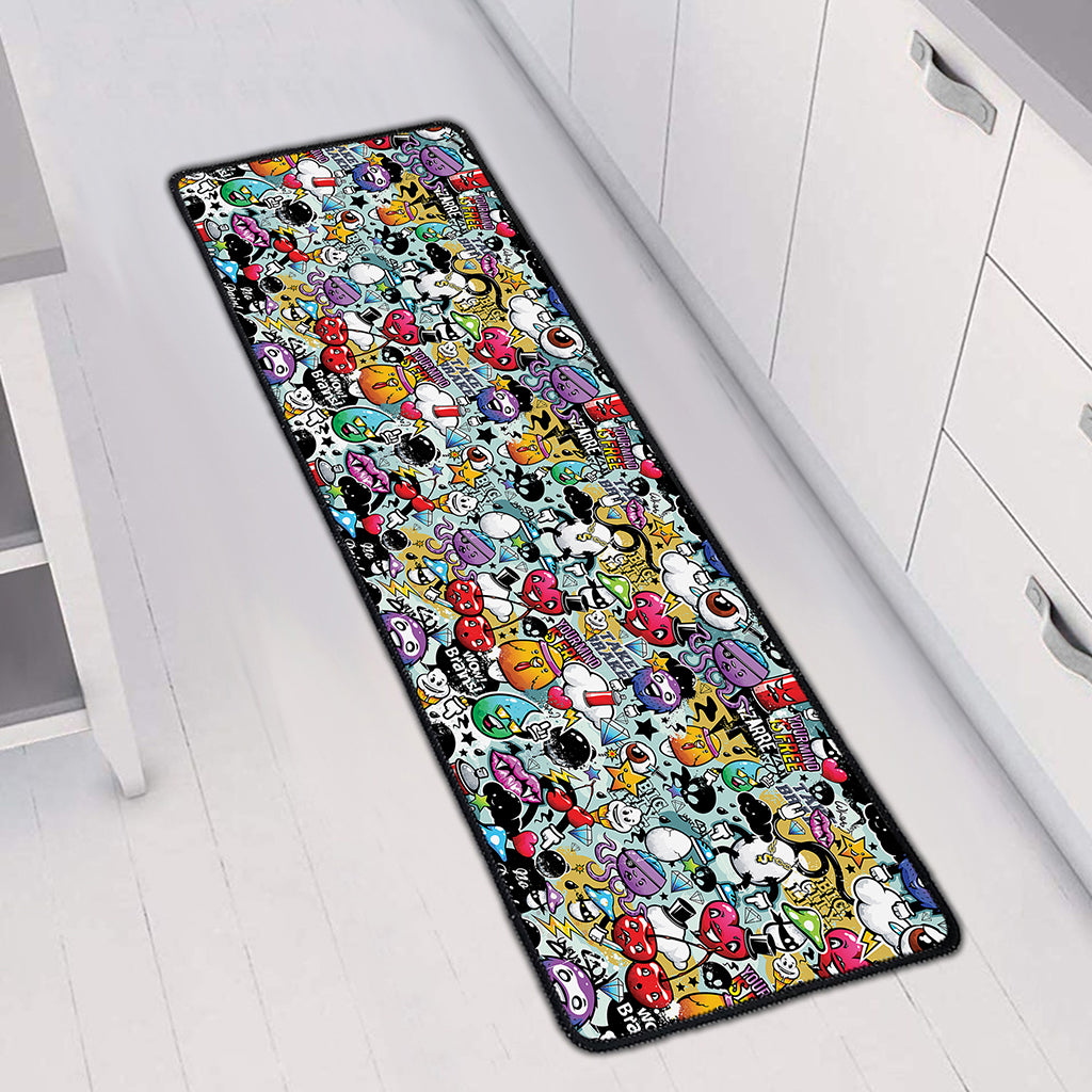 Graffiti Cartoon Characters Print Long Kitchen Mat