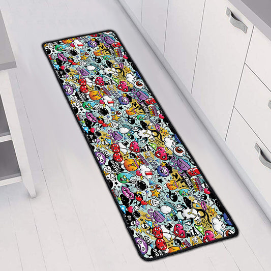 Graffiti Cartoon Characters Print Long Kitchen Mat