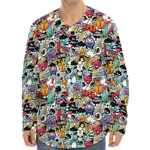 Graffiti Cartoon Characters Print Long Sleeve Baseball Jersey