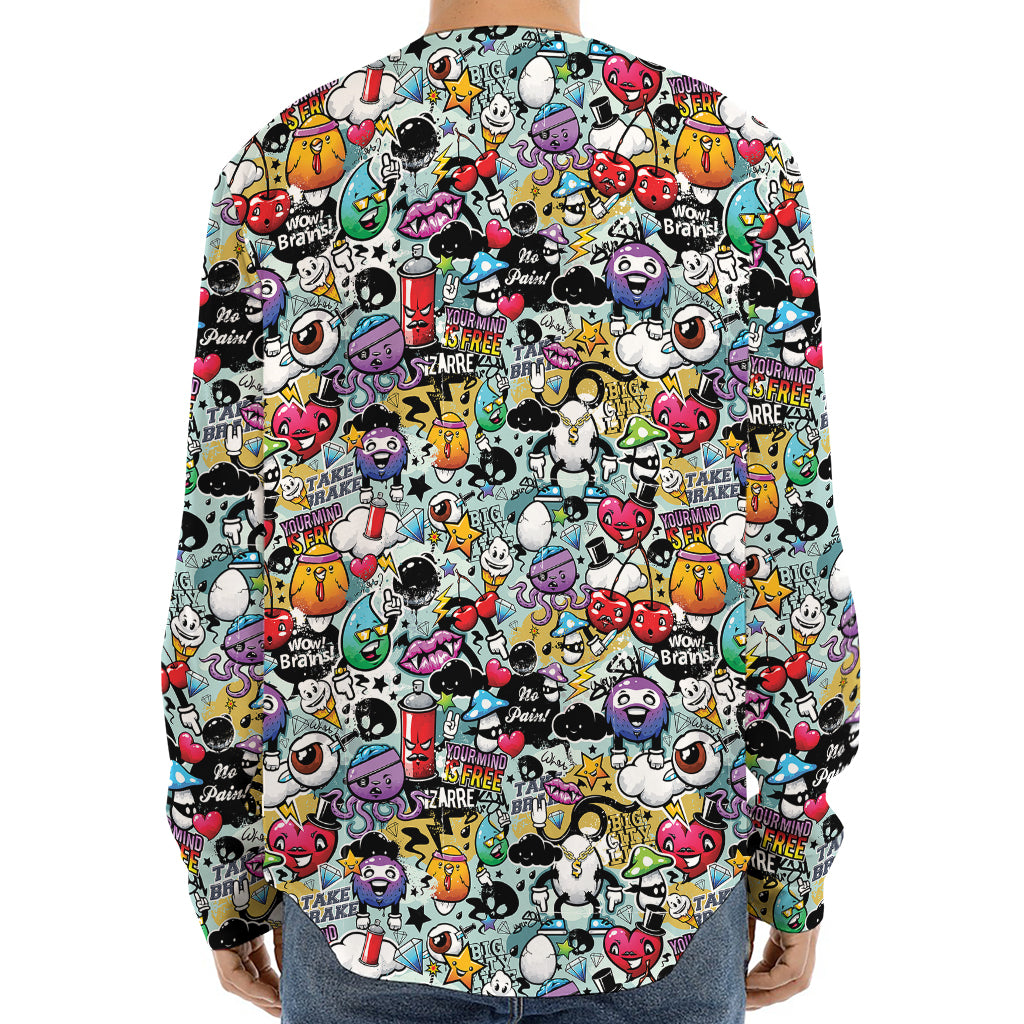 Graffiti Cartoon Characters Print Long Sleeve Baseball Jersey