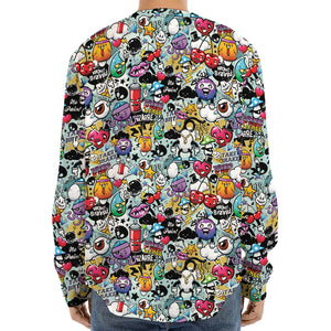 Graffiti Cartoon Characters Print Long Sleeve Baseball Jersey