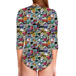 Graffiti Cartoon Characters Print Long Sleeve Swimsuit