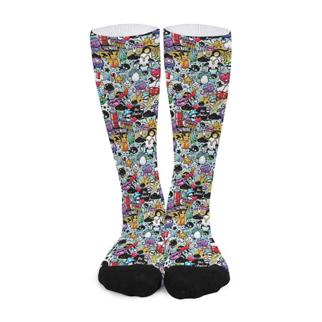 Graffiti Cartoon Characters Print Long Socks