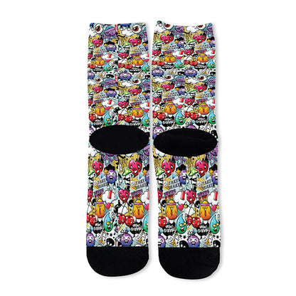 Graffiti Cartoon Characters Print Long Socks