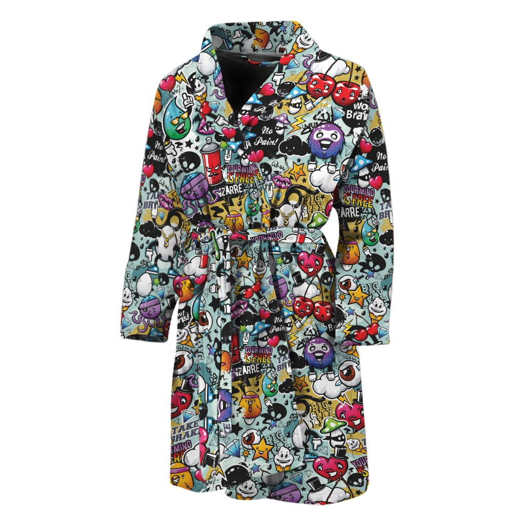 Graffiti Cartoon Characters Print Men's Bathrobe