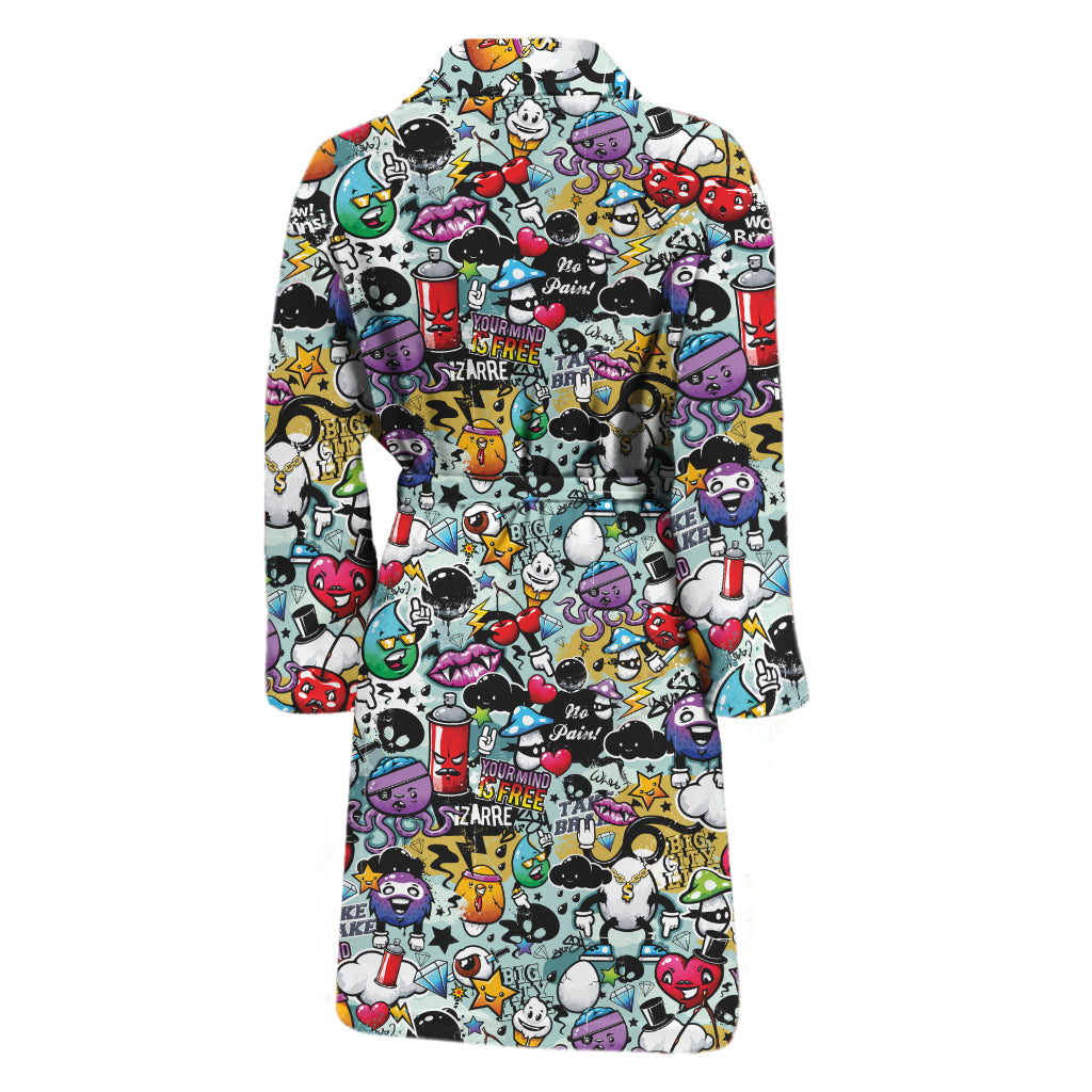 Graffiti Cartoon Characters Print Men's Bathrobe