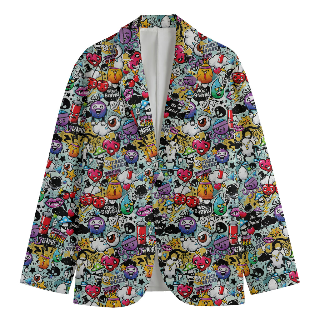 Graffiti Cartoon Characters Print Men's Blazer