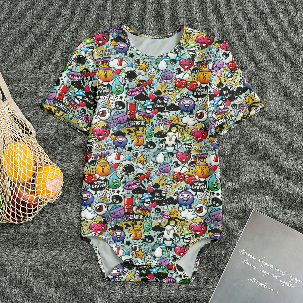 Graffiti Cartoon Characters Print Men's Bodysuit