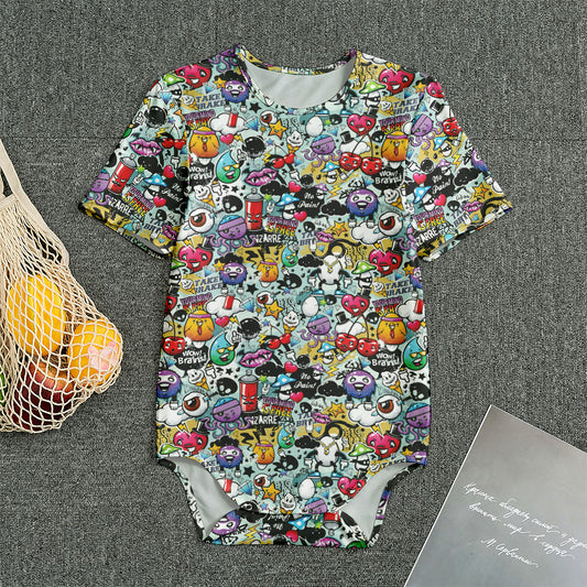 Graffiti Cartoon Characters Print Men's Bodysuit
