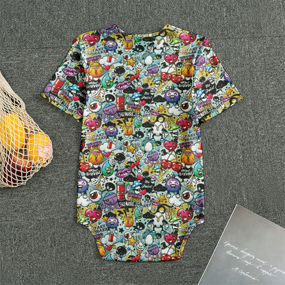 Graffiti Cartoon Characters Print Men's Bodysuit